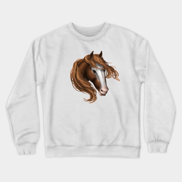 Horse Head - Bald Face Brown Eyes Crewneck Sweatshirt by FalconArt